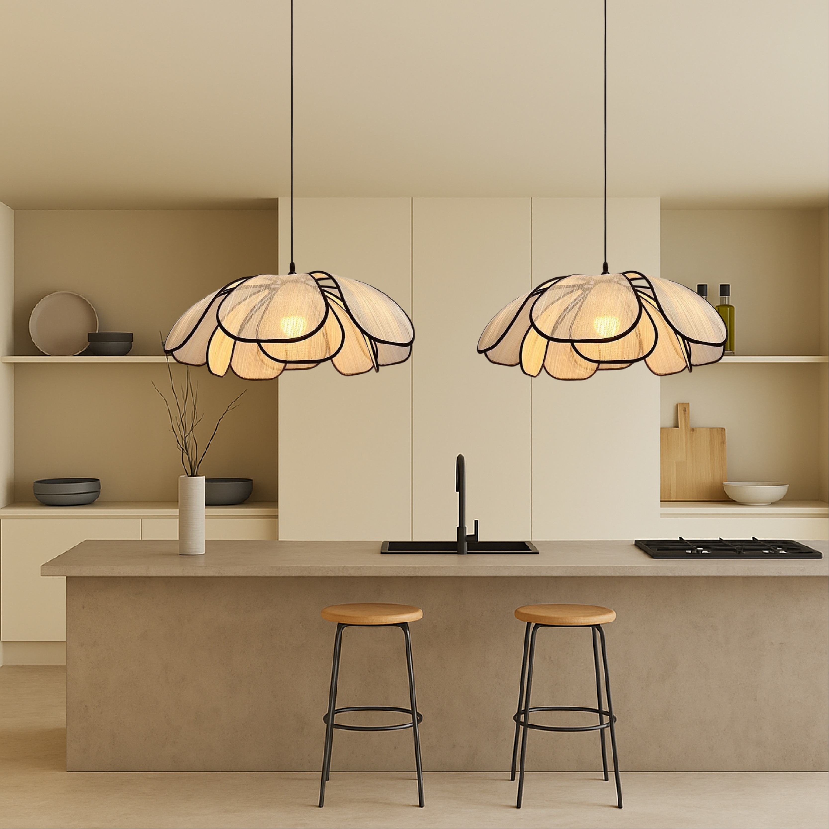 Wooden Flower Pendant Light