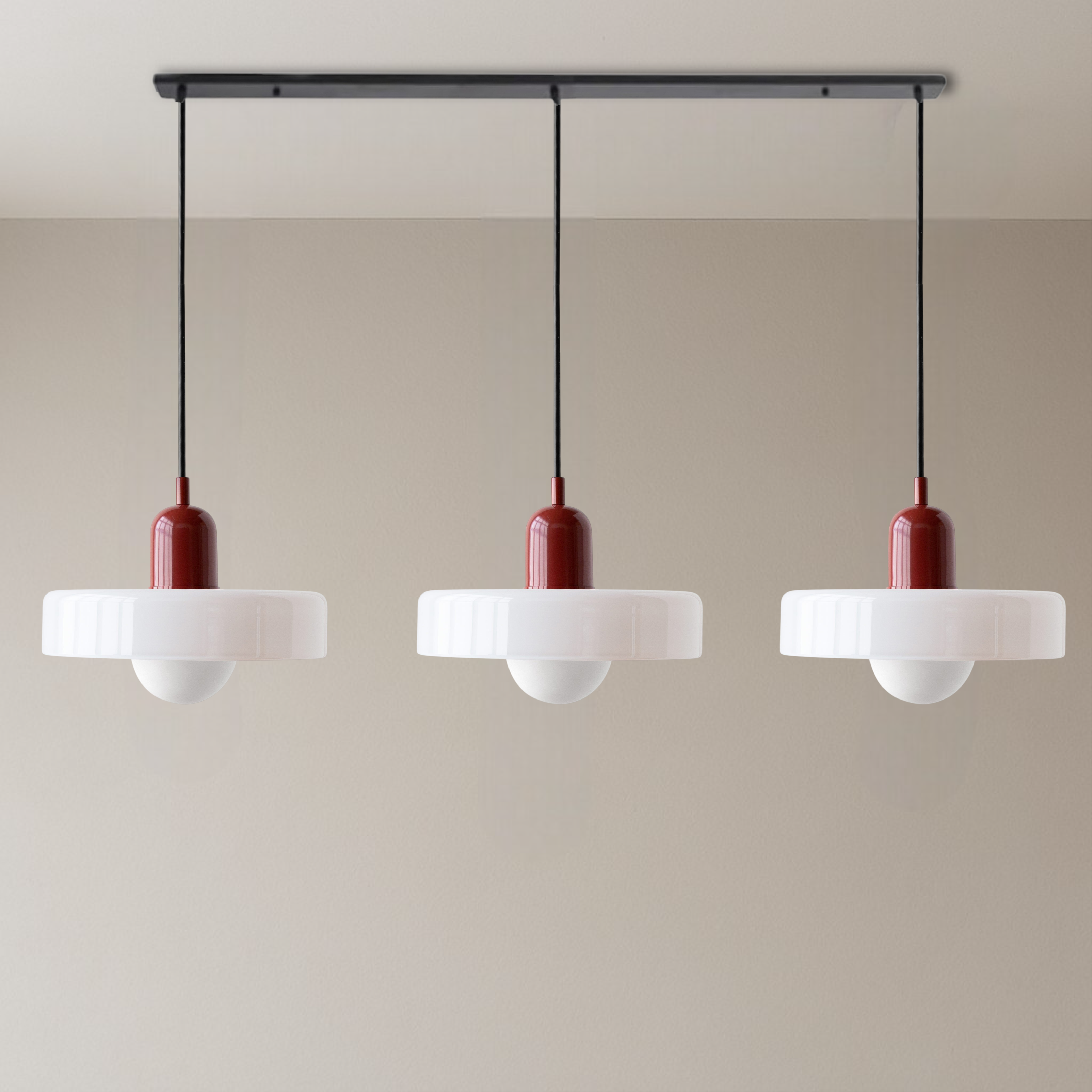 3-Head Bauhaus Colored Glass Pendant Light