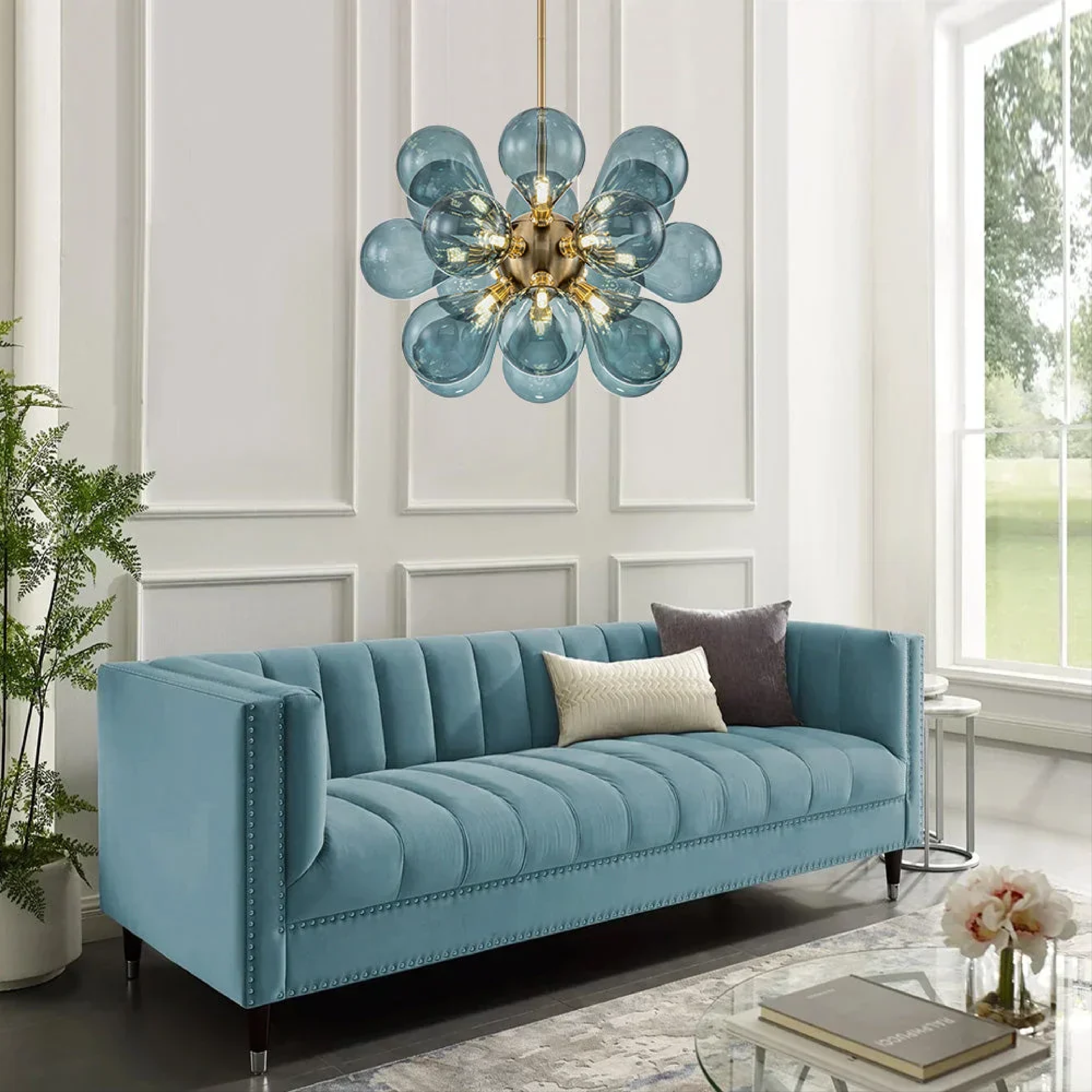 Jarise's Blue Glass Cluster Chandelier